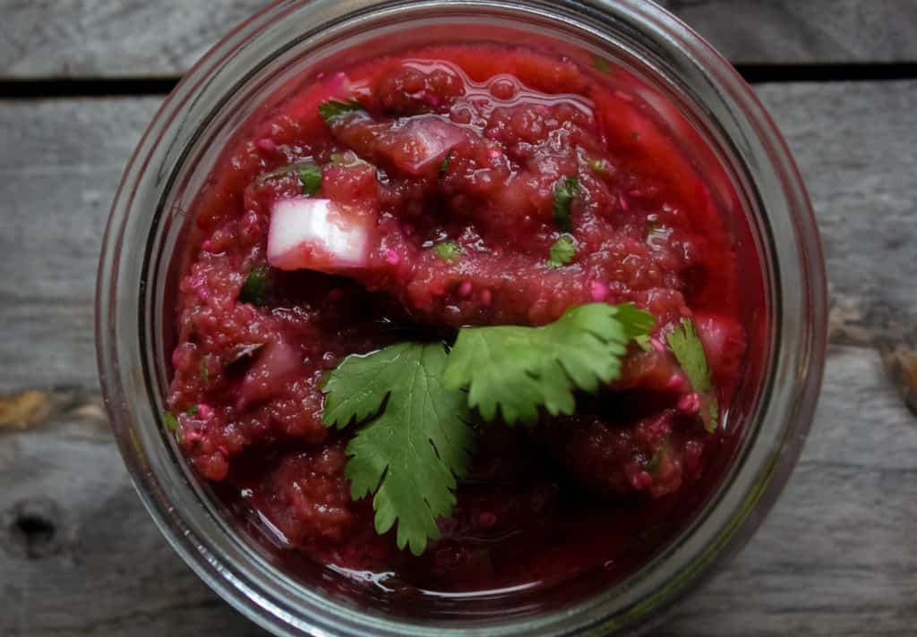 cranberry salsa in small glass jar