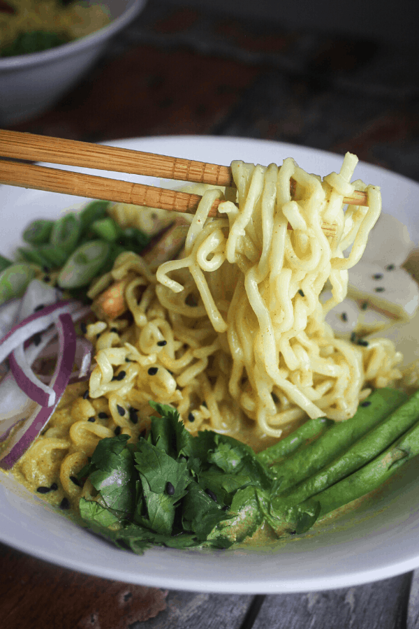 Curry Ramen made with instant ramen and your choice of veggies, protein, and garnishments. Easy and quick weeknight meal. 