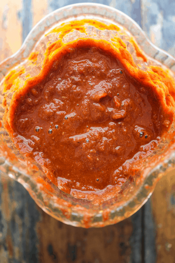 birria chile paste in blender shot from above
