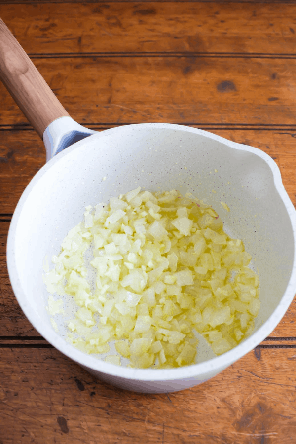 Sautéd onions and garlic in a small saucepan. 