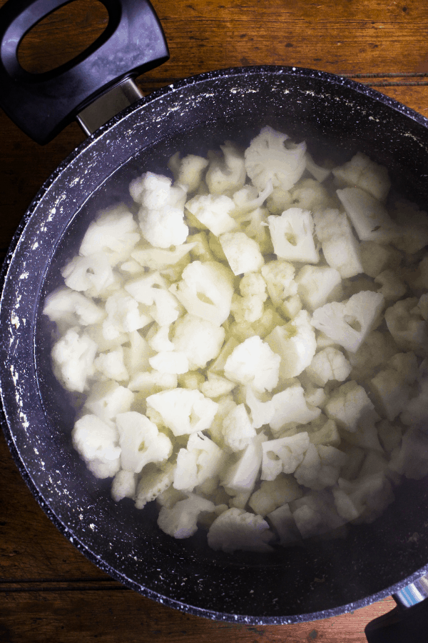 Top down shot of boiled cauliflower.