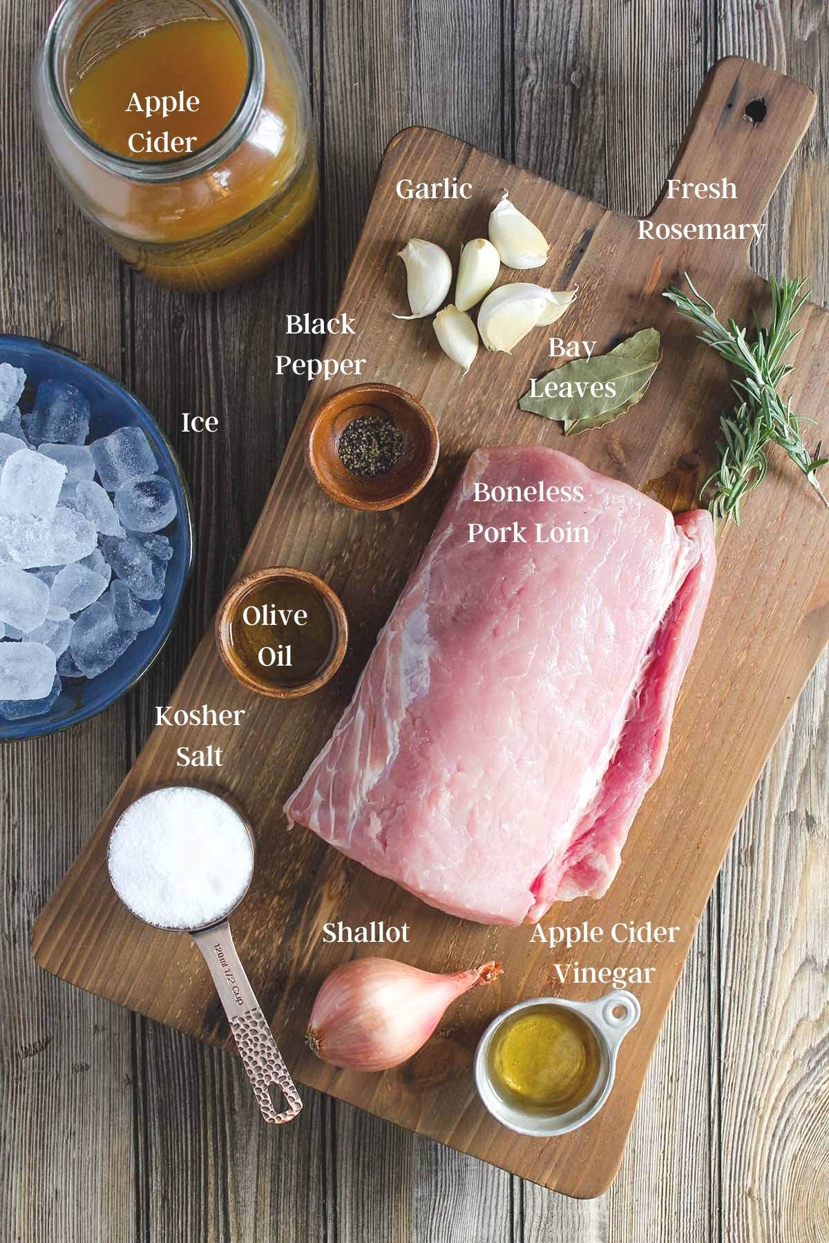 Ingredients for apple cider pork loin (see recipe card).