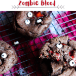 Pinterest graphic for double chocolate crinkle cookies w/ zombie blood.