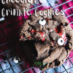 Pinterest graphic for double chocolate crinkle cookies w/ zombie blood.