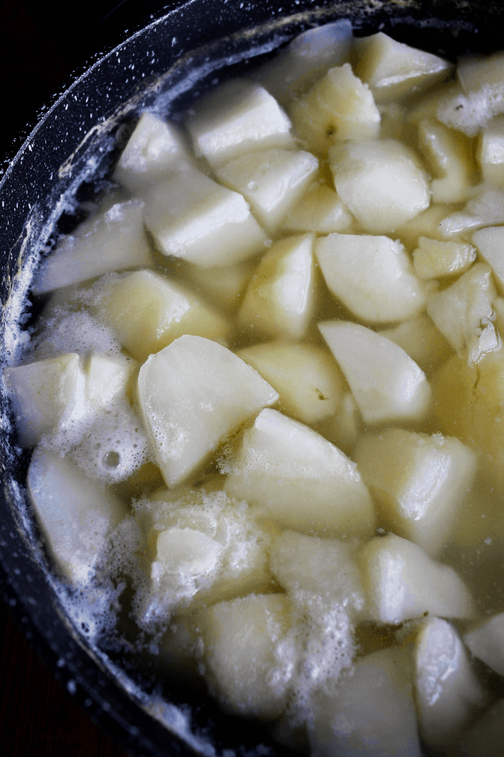 Top down shot of boiled potatoes.