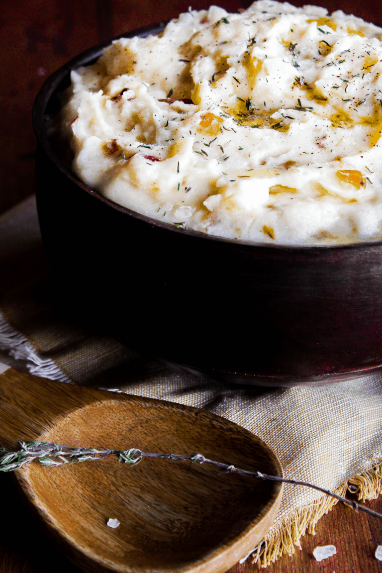 Gouda Mashed Potatoes w/ Caramelized Onion & Garlic Tao of Spice