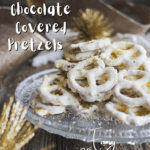 Pinterest graphic for Eggnog White Chocolate Covered Pretzels.