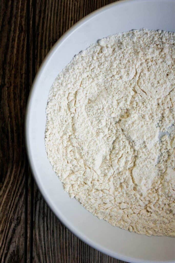 Flour mixture in a white bowl.