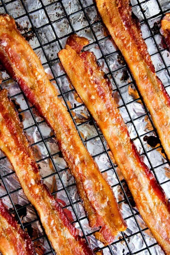 Bacon on a wire cooling rack.