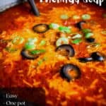 Pinterest graphic of beef enchilada soup.
