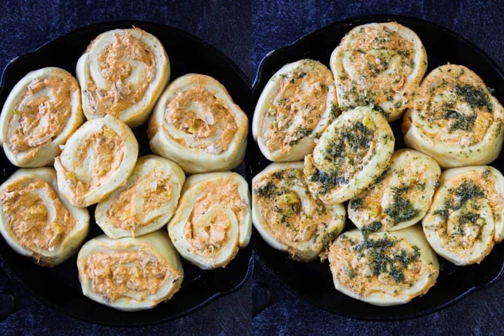 Savory rolls in cast-iron skillet.