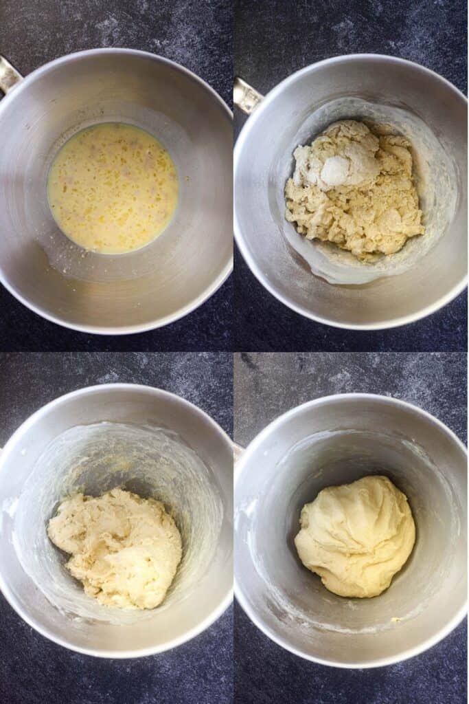 Progression of dough in four steps.