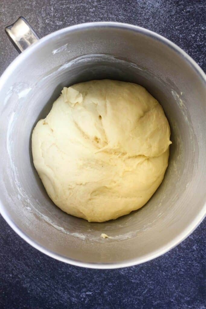 Risen dough in bowl.