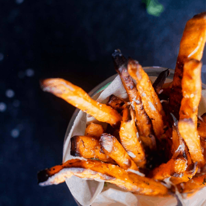 Sweet potato fries with parmesan in a jar.