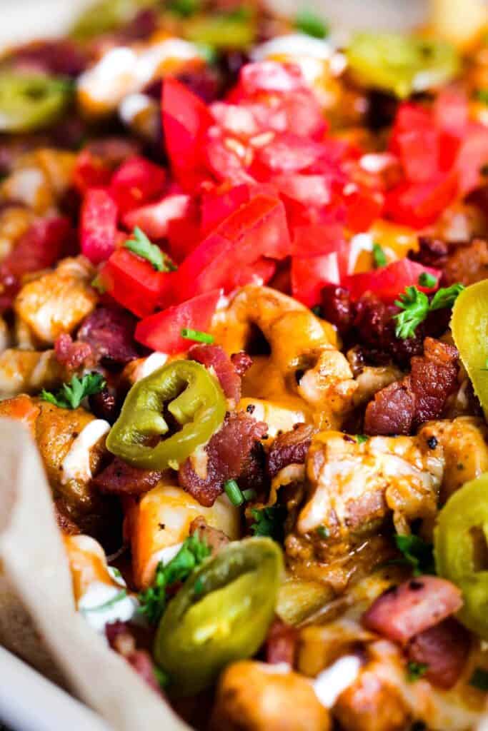 Close up of loaded fries.