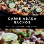 Pinterest graphic for carne asada nachos.