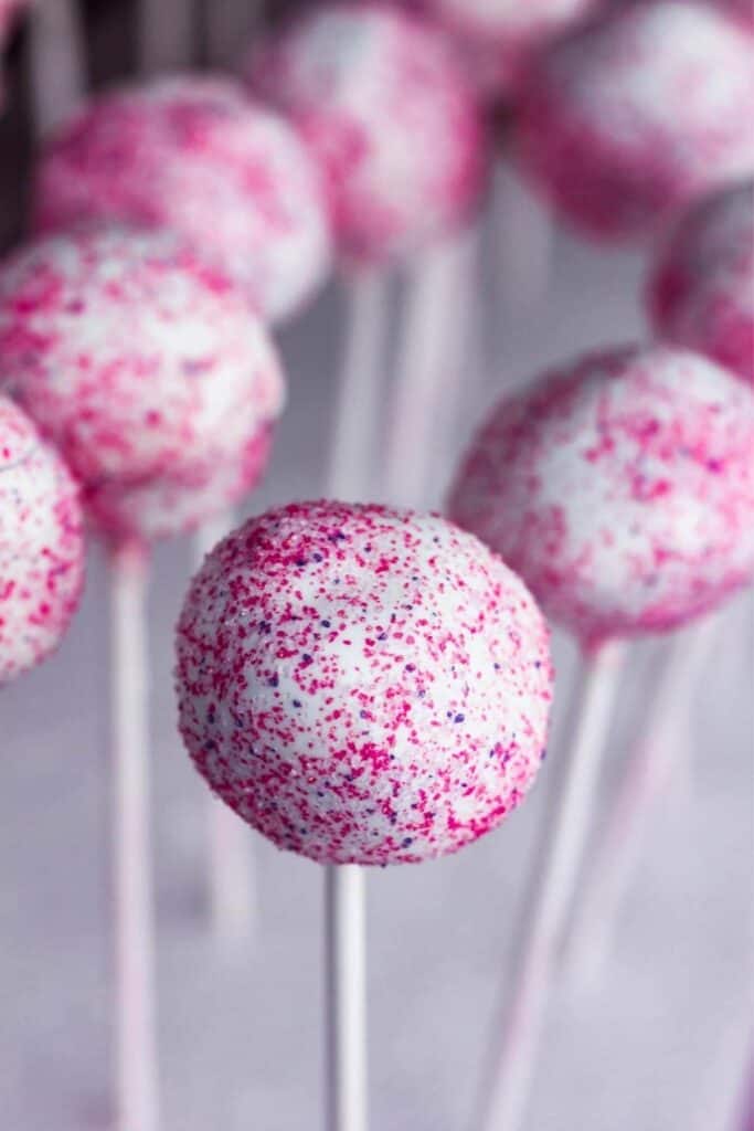 Close up of strawberries cake pops.
