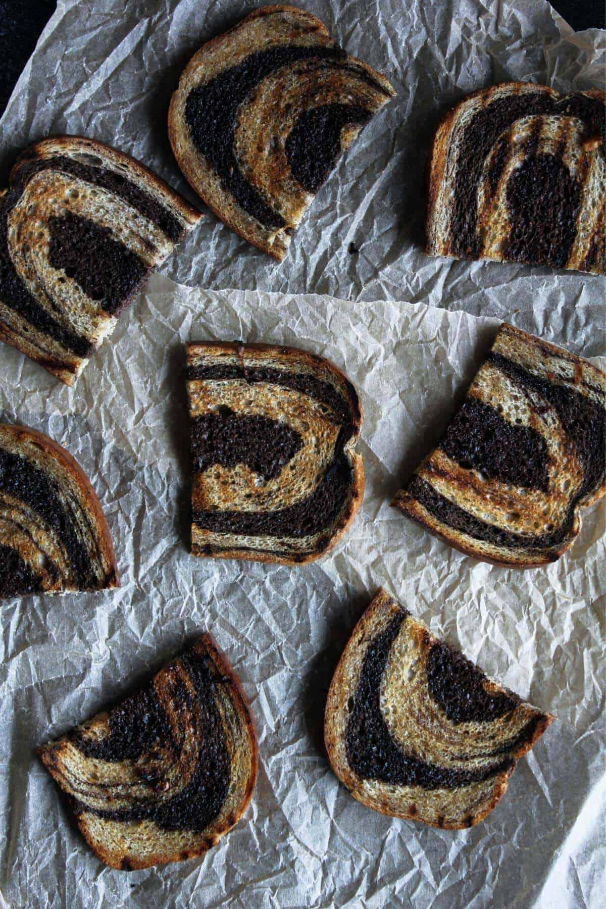 Toasted marble Rye bread.
