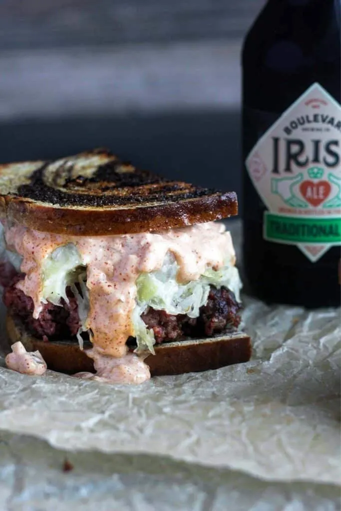 Reuben burger and an ale.