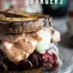 Pinterest graphic for Reuben burgers.