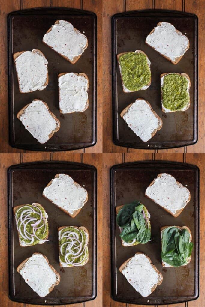 Four stages of sandwich assembly.