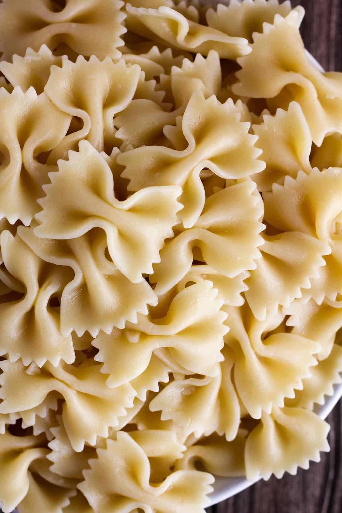 Cooked farfalle noodles.