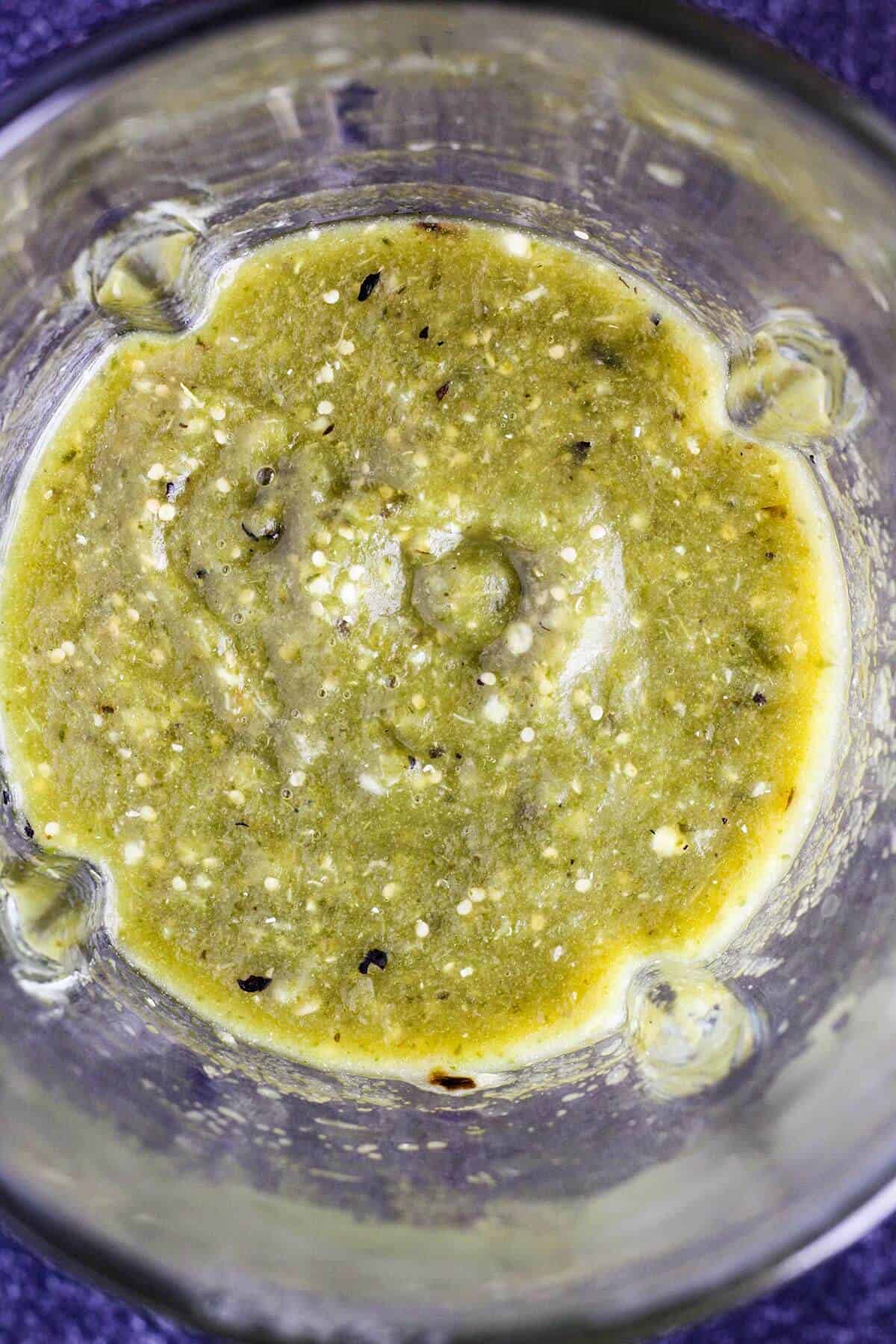 Salsa verde in a blender.