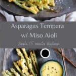Pinterest graphic for asparagus tempura with miso aioli.