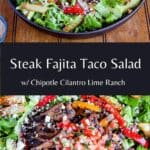 Pinterest graphic for steak fajita taco salad.