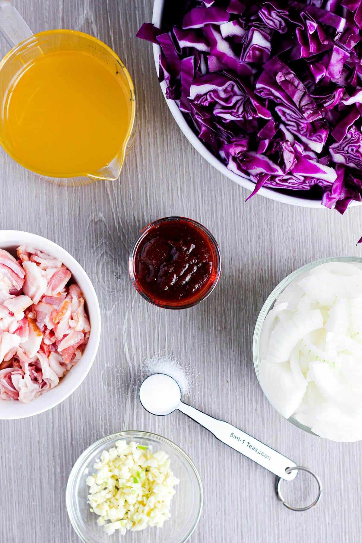 Ingredients for bbq braised cabbage with bacon (see recipe card).