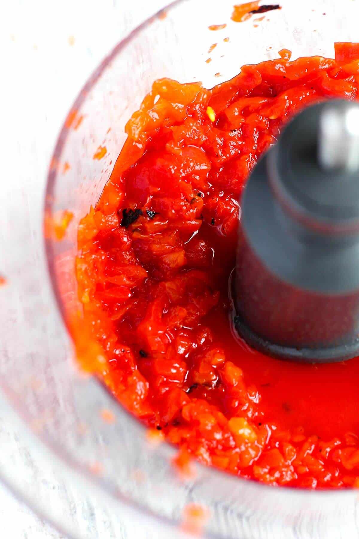 Processed roasted red bell pepper.