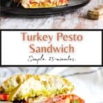 Pinterest graphic for turkey pesto sandwich.