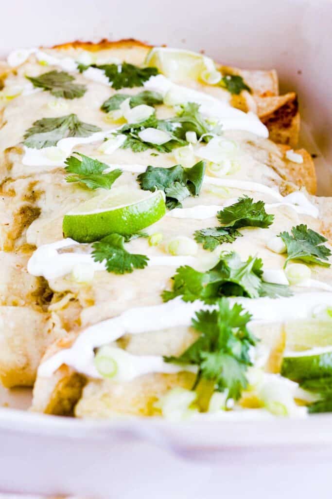 Close-up of hatch enchiladas.