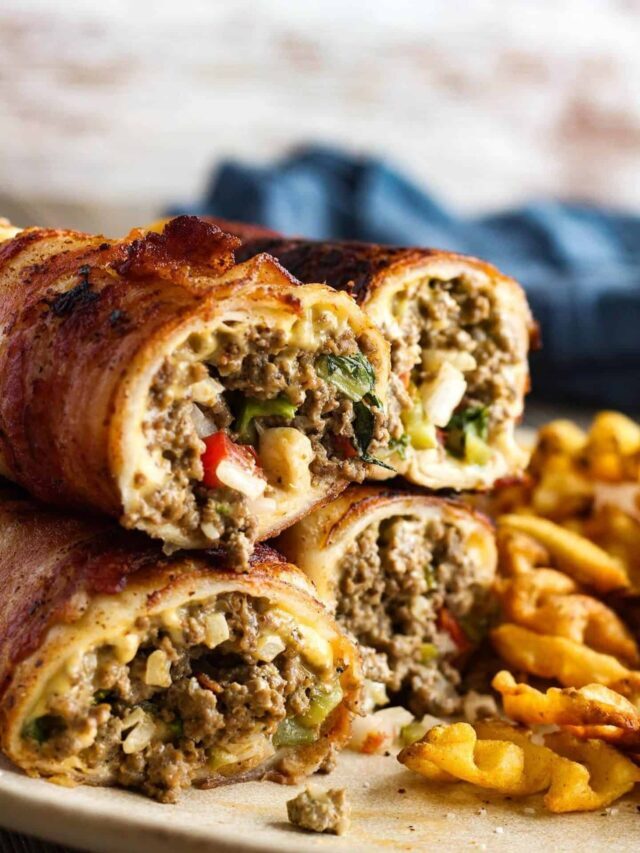Bacon-Wrapped Cheeseburger Burritos