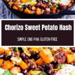 Pinterest graphic for chorizo sweet potato hash.