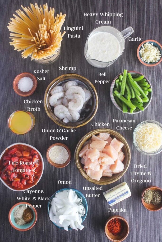 Ingredients for cajun shrimp and chicken pasta.