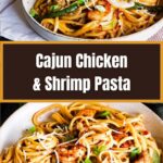 Pinterest graphic for cajun chicken and shrimp pasta.