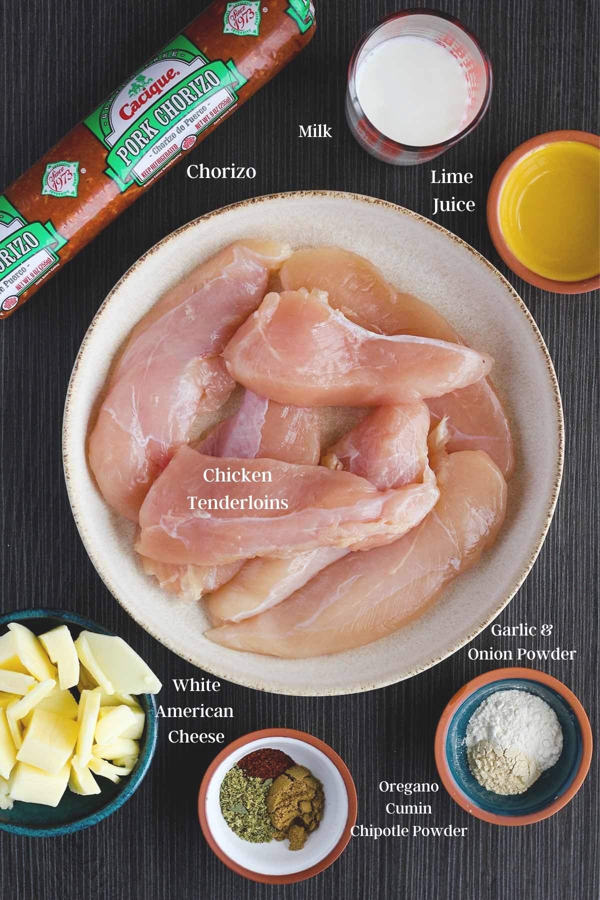 Ingredients for chori pollo (see recipe card).