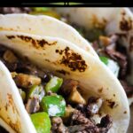 Pinterest graphic for philly cheesesteak tacos.