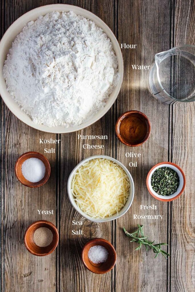 Ingredients for Parmesan rosemary bread (see recipe card).