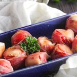 Pinterest graphic for prosciutto wrapped goat cheese stuffed peppadews.