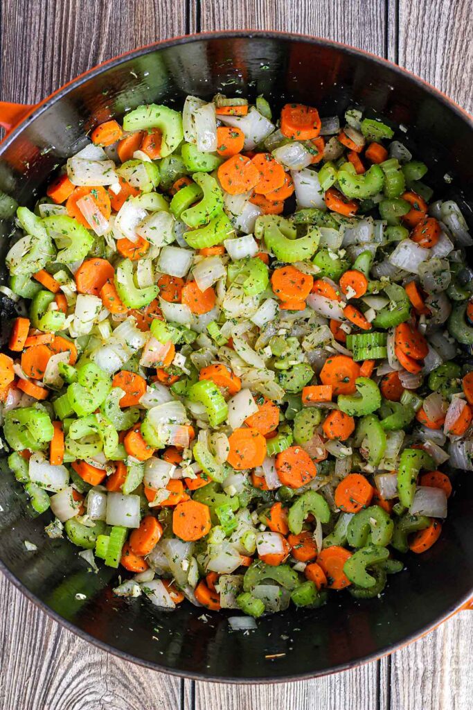 Sautéed veggies in Dutch oven.
