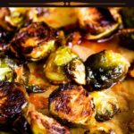 Pinterest graphic for honey sriracha Brussels sprouts.