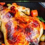 Pinterest graphic for orange brined roast chicken.