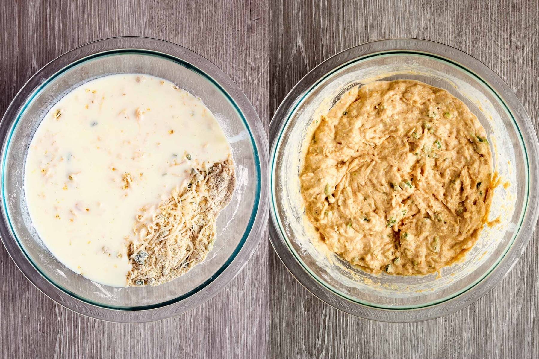 Batter before and after wet ingredients.