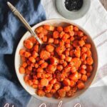 Pinterest graphic for honey garlic ginger roasted carrots.