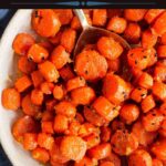 Pinterest graphic for honey garlic ginger roasted carrots.