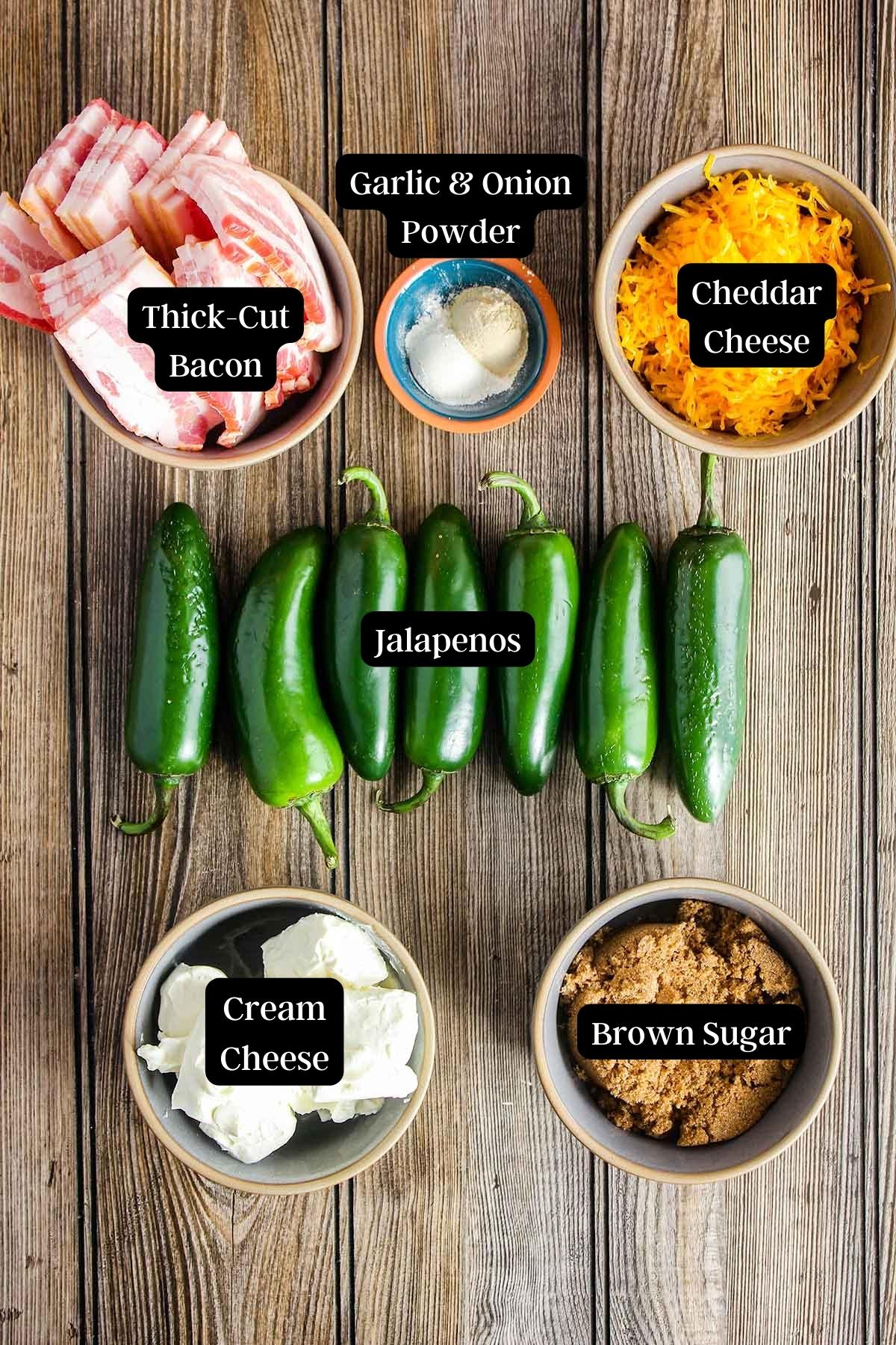 Ingredients for sweet and spicy jalapeno poppers (see recipe card).