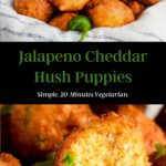 Pinterest graphic for jalapeno cheddar hush puppies.