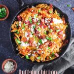 Pinterest graphic for loaded bacon buffalo chicken fries.